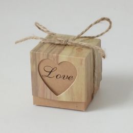 Heart Kraft Gift Bag with Burlap Wedding Candy Box Romantic Twine Chic Wedding Favors and Gifts Box Party Supplies
