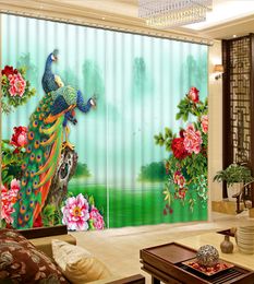 chinese blackout curtains customize window curtains for living room luxurious Peacock wall broken modern 3d curtain