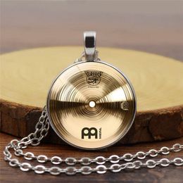 2018 fashion vintage alloy Glass round Cabochon Necklace pendant Necklace Drummer cymbals Women Jewelry Christmas gift