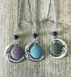 Fashion Circle Lava Stone Moon Necklace Volcanic Rock Aromatherapy Essential Oil Diffuser Necklace For Women Jewellery