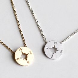10CS Round Direction Compass Necklace Circular Compass Necklaces Simple Travel Coin Disc Pendant Charm Jewellery Gifts