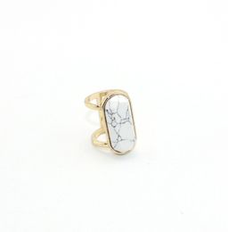 Fashion Style gold Plated natural stone ring geometry oval white blue Turquoise ring for women jewelry