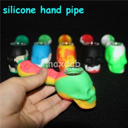 wholesale Skull 4.0 inches Silicone Smoking Pipe with thick glass bowl Spoon pipes