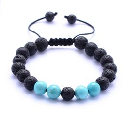 8mm Natural Turquoise Black Lava Stone Bead Weave Bracelets Aromatherapy Essential Oil Diffuser Bracelet For Women Men Jewellery