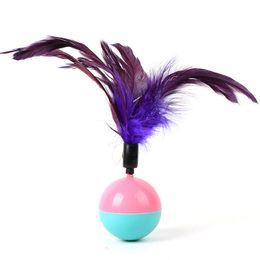 Hot sales 5.5cm Funny Pet Cat Toys Favorite feather Mouse Tumbler Plastic Toys Balls for Cats dogs playing for fun