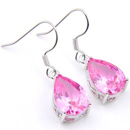 10Prs Luckyshine Dazzling Fire Waterdrop Mystic Pink Kunzite Cubic Zirconia Gemstone Silver Dangle Earrings for Holiday Wedding Party