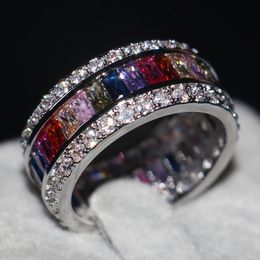 Fashion Jewellery Women Jewellery Princess cut Mutil Colour cz 5A Zircon stone 925 Sterling Silver Wedding Band Ring for women men