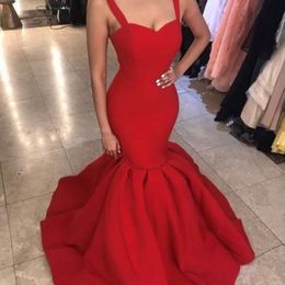 Red New Arrival Mermaid Prom Long Spaghetti Straps Floor Length Pleats Formal Evening Gowns Dresses Vestido De Novia