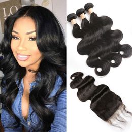 Indian Virgin Hair Mink Wholesale 3 Bundles With 5X5 Lace Closure Body Wave Hair Extensions Natural Color