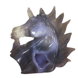 statue of UK - Agate Geode Unicorn Natural Crystal Hippocampus Head Quartz Drusy Cluster Animal Unicorns Figurine Carving Skull Statue Reiki Crafts Gifts