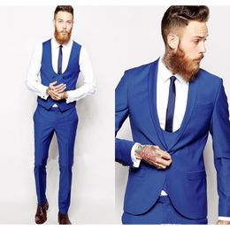 2018 Custom Made Royal Blue Wedding Party Suits 3 Pieces Men Tuxedos Slim fit Shawl lapel Groomsmen Groom Wedding Suits(jacket+pants+vest)