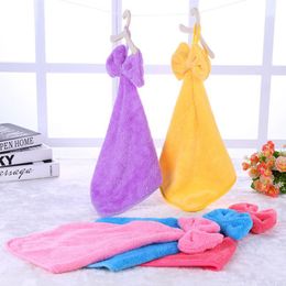 Cute butterfly knot hand towel for Children & Adult soft flannel hanging wipe handkerchief kitchen bathroom hand dry towel H706