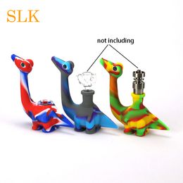 China Supplier Wholesale Price Silicone Smoking Pipes outdoor indoor oil burner small dinosaur bongs water pipe with glass bowl rubber tube