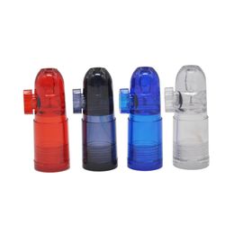 Plastic Snuff Dispenser Bullet Rocket Snorter smoking pipe bongs rolling machine cigarette Tobacco pipe 4colors display box Bubblers DHL