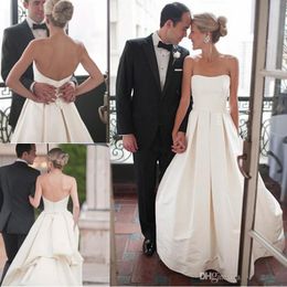 Modern Simple Ivory Wedding Dresses A Line Strapless Backless Church Bridal Gowns Cheap Western Country Robe 171