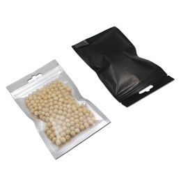 200Pcs/lot Transparent Black Plastic Aluminium Foil Zipper Package Bag with Hang Hole Electronics Sundries Storage Mylar Bag Snack Retail Bag