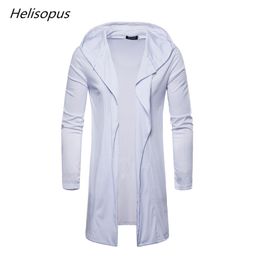 Helisopus 2018 Men's Hooded Cardigan Coats New Fashion Streetwear Style Men's Pure Colour Long Sleeved Trench