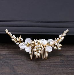 New Pearl Flower headwear wedding dress accessories gold leaf combs bridal headwear