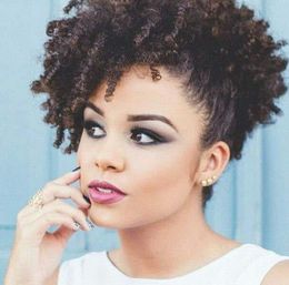 Short Kinky curly Natural puff afro ponytail brown black clip in Brazilian Hair drawstring ponytails top hairpiece for black women 120g