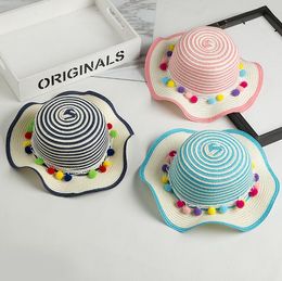 Delicate children straw hat cute colorful baby hats girls sun hat kids beach hat breathable cap 4 color free ship