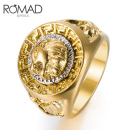 Romad Hot Sale Gold Colour Ring Men lion pattern Hip Hop Rings for Women Men Vintage Punk Fashion Jewellery bague homme Dropship
