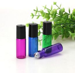 Colorful 5ml Roller Glass Bottles Fragrance Perfume Essential Oil Empty Bottles 5ml Roll-On Black Roller Cap Bottle DHL Free Shipping