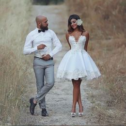 2018 Short Wedding Dresses Knee Length Applique Informal Wedding Bridal Gowns Lace Vestido De Novia Vintage Brazil Bride Reception Dresses