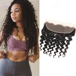 Peruvian Human Hair Products 13X4 Lace Frontal Pre Plucked Deep Wave Lace Frontal With Baby Hair Extensions Top Closures Natural Colour