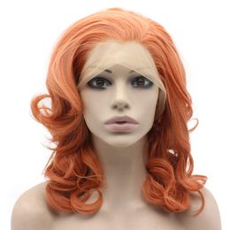 16inch Wavy Heat Resistant Fibre Hair Natural Rose Golden Lace Front Synthetic Wig