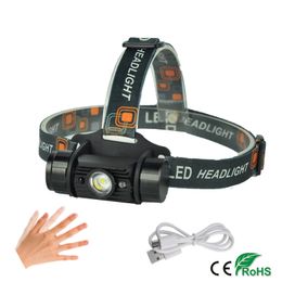 3W Mini IR Sensor Headlight Induction USB Rechargeable Headlamp Camping Flashlight Hunting Head Torch by 18650 Battery