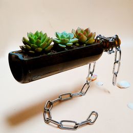 2018 Creative metal chain Suspension Potted flower pot red wine bottle holder Home Office Decor planter Ashtray Tableware Nuts Plate