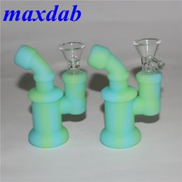 Glow in dark silicone Oil Burner Bubblers hookah water Bong pipe small burners pipes bubbler dab rigs for smoking mini heady Bongs