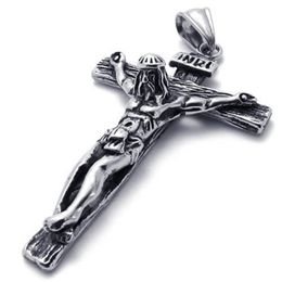 Stainless Steel Jesus Christ Crucifix Cross Mens Pendant Necklace, 24 inch Chain