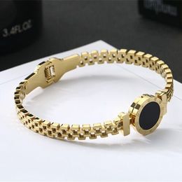 Roman numeral black round stainless steel bracelet fashion 18K Rose gold bracelet titanium steel hollow Women's bracelet