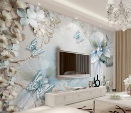 Custom Abstract Painting 3D Stereoscopic Flower butterfly Modern 3D Wallpaper For Living room Decorative Paintings