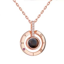New Arrival Rose Gold & Silver 100 languages I love you Projection Pendant Necklace Romantic Love Memory Wedding Necklace For Women
