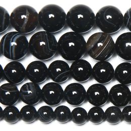 8mm Natural Stone Black Stripe Onyx Agates Round Loose Beads Pick Size