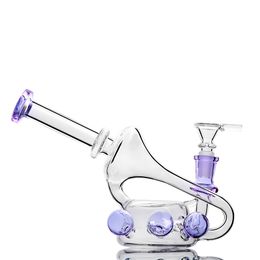 hookahs Mini Dab Rig Recycler Cool Glass Bong Bubbler Pipe with Purple Ball 5.5 Inch