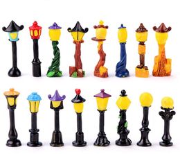 1set 16pcs Resin Mini Street Lamp Miniatures Landscape Accessories For Home Garden Cake Decoration Scrapbooking Craft Diy