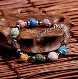 Fashion Bohemian Colourized Natural Lava Stone Essential Oil Diffuser Bracelet Chromatic Aromthraphy Beads Bangle Women Jewellery