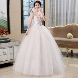 In stock Cheap Ball Gown Wedding Dress With Applique Lace Crystal Floor-length Tulle With Petticoat