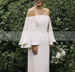 Unique Simple Satin Wedding Dresses With Long Sleeves Off Shoulder Country Bridal Gowns Cheap Wedding Dress