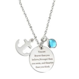 Fashion Jewellery accessories fine Stainless Steel Pendant You Are Braver Stronger Smarter Than You Think Pendant necklace Family Friend Gift