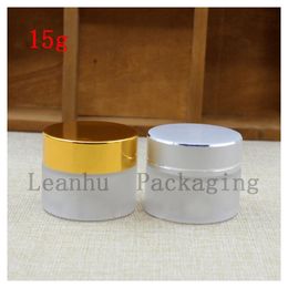 15g Transparent Frosted Glass Cream Bottles Gold Silver Screw Lid , Frosting Glass Container ,Eye Cream Jar Empty Cosmetics Tin