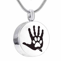 Cremation Jewelry round hand paw print Heart My Friend Pendant Memorial Urn Necklace