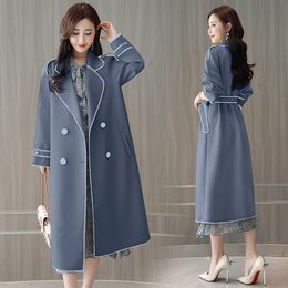 New fashion Autumn Winter british style Overcoat Women's Long Trench Coats slim Solid Turn-Down Collar Femme double breasted Outwear