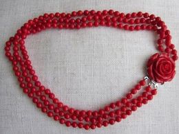 Genuine Red Coral Gemstones Collar \Necklace\ Bib with Rose Clasp