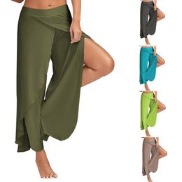 Yoga Wide Leg Pants Gym Sport Fitness Pants Side Slit Casual Trousers Summer Loose Bloomers High Waist Dance Pants 10 Colours OOA4042