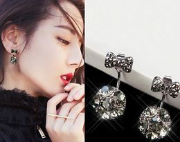 Bow stud girly earrings Royal blue watch crystal earrings ins Celebrity wholesale