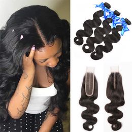 Cuticle Aligned Hair 3 Bundles With 2x6 Middle Part Swiss Lace Closure Wholesale Brazilian Body Wave Human Hair Weaves Natural Colour